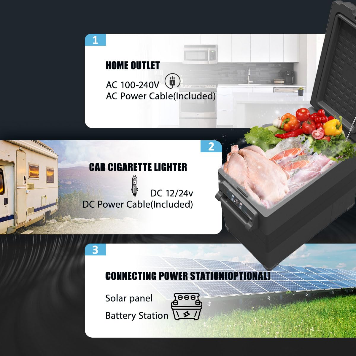 Alpicool NCF55 55L compressor cooler 12V portable mini fridge electric freezer small freezer for car camping, truck, boat, -20℃ to 20℃ (Black)
