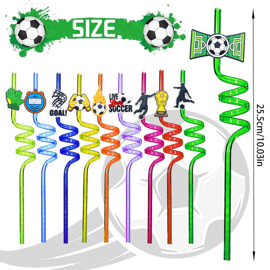 10 pcs kids' soccer straws, reusable plastic straws, curly party drinking straws, soccer drinking straws for kids' birthday party decorations, family gathering accessories, party favors