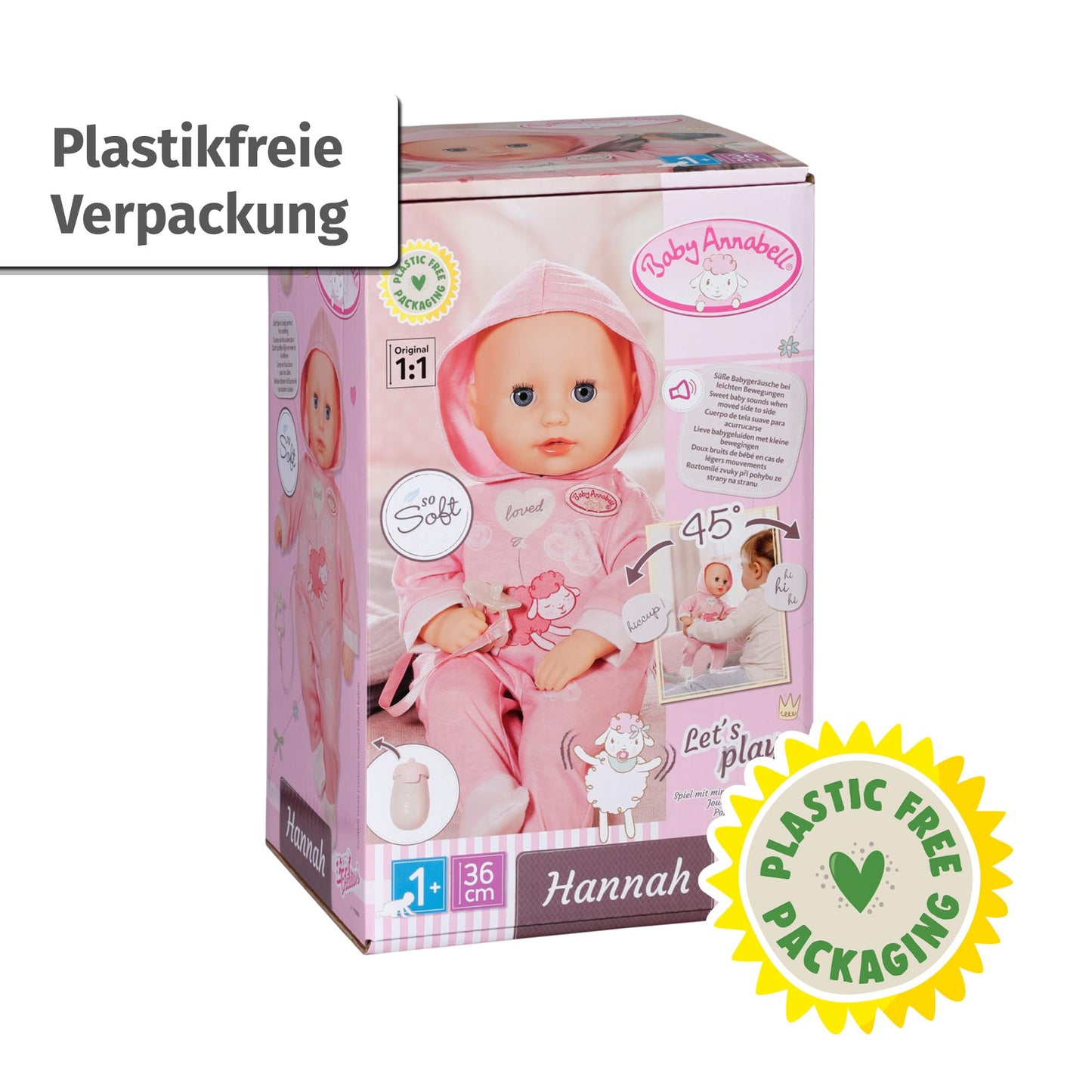 Baby Annabell Hannah Play with Me 36cm, baby doll with 5 functions, soft fabric body and accessories, 36cm tall doll, for children aged 1 year and up, 711002 Zapf Creation.