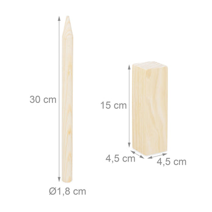 Relaxdays Viking Throwing Game made of pine wood, Natural Kubb Viking Game, red king, large, outdoor toy with bag