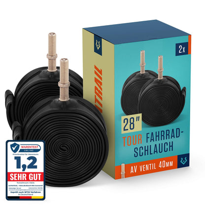Alphatrail bike tube Rick 28 inch AV auto valve 2X set with mobility guarantee | Compatible with bike tires Schwalbe, Continental, Conti, Michelin, Kenda & Maxxis.