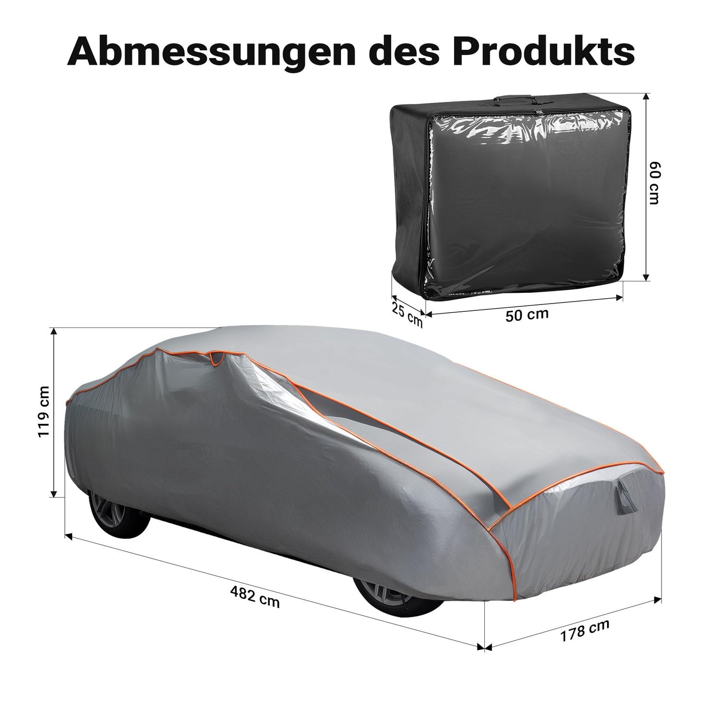 XPOtool Full Car Cover Size L 482x178x119cm Protection from hail, waterproof, paint friendly, car cover with air vents, reflectors, tension straps