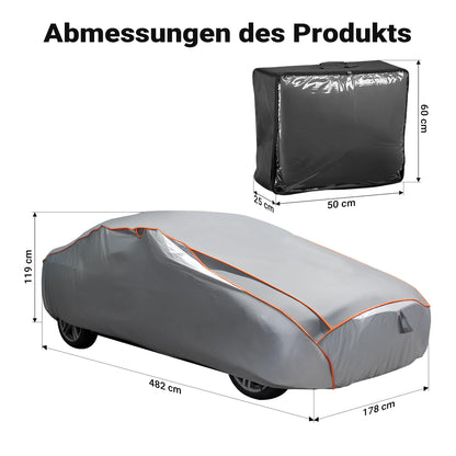 XPOtool Full Car Cover Size L 482x178x119cm Protection from hail, waterproof, paint friendly, car cover with air vents, reflectors, tension straps
