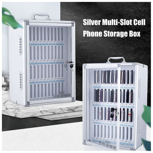 Mobile Safe Metal 12/24/36/48/60 Slots Mobile Transparent Door Lock Box Factory School Mobile Storage Cabinet (Color: 24)