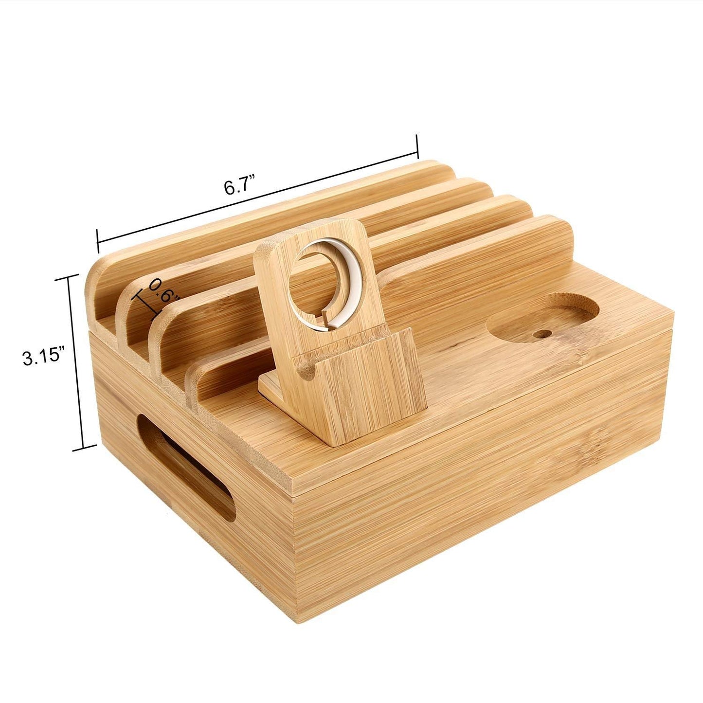 SETROVIC Bamboo Charging Station Docking Holder, Desktop Organizer for multiple device docks. Compatible with accessories for phone/tablet/Apple Watch/AirPods.