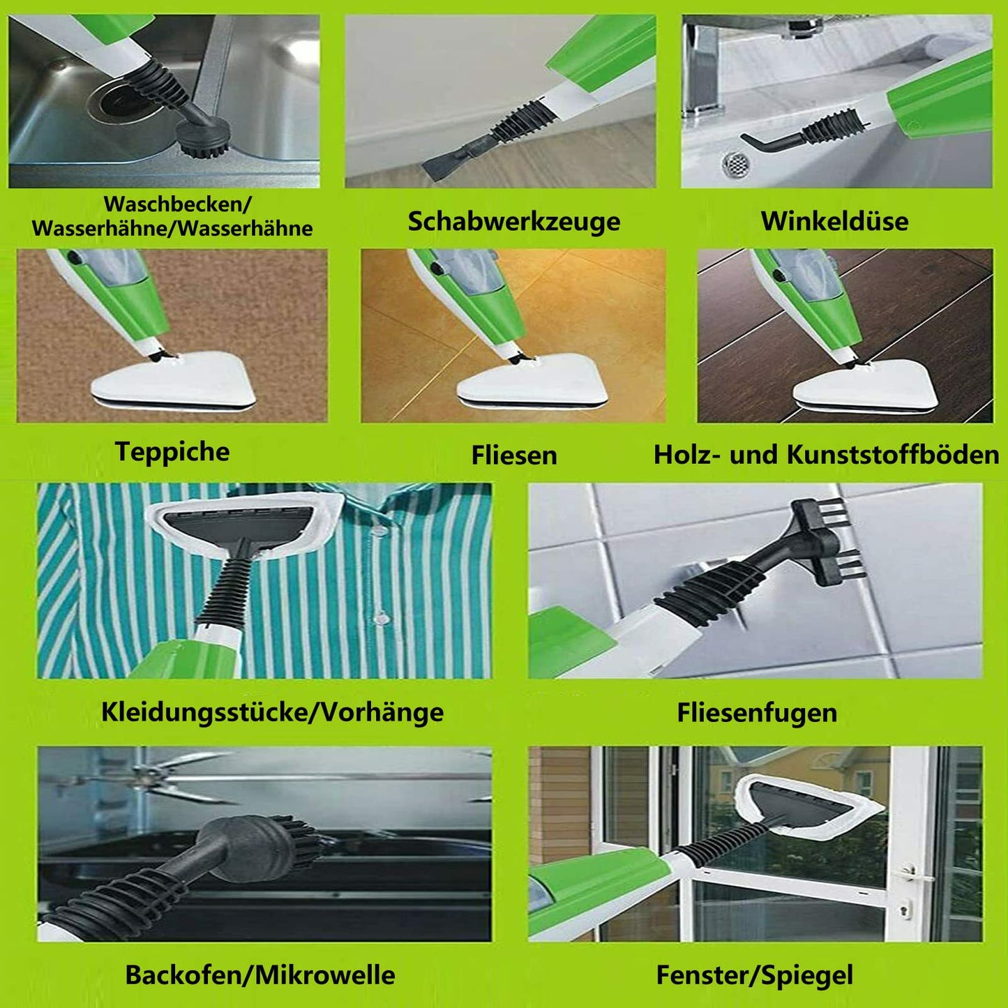 Steam cleaner, 10-in-1 steam cleaner for cleaning any floor, 1300W floor cleaner, electric carpet steam cleaner, detachable handheld unit, for hardwood/tile/laminate/ceramic floors.