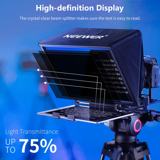 NEEWER Teleprompter X14 with RT 110 remote control and APP control (Bluetooth connection via NEEWER Teleprompter App), portable, no assembly required, compatible with iPad, Android, tablet, smartphone, DSLR camera.