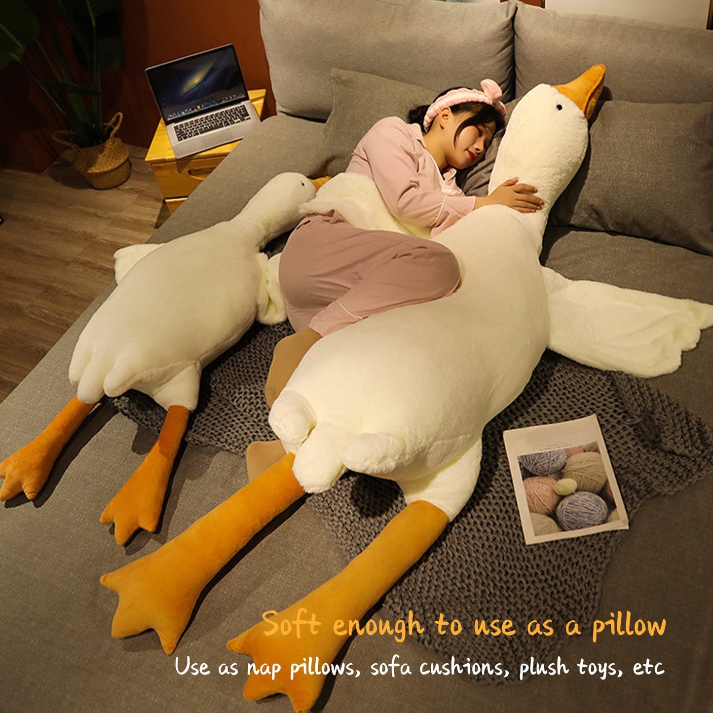 Tiiyee Goose plush toy, swan fabric plush Sweden Stuffed Toy Huge plush duck doll Soft plush toy Sleeping pillow cushion bed sofa floor toy birthday gift White 1.6M