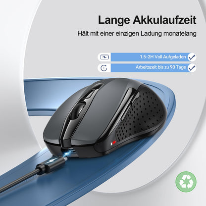 TECKNET Bluetooth Mouse, Rechargeable Wireless Mouse(THREE Modes: BT 5.0/3.0 + 2.4G), 4800 DPI, Ergonomic Silent Wireless Mouse for Laptops, Mac OS, Android, Windows, Gray