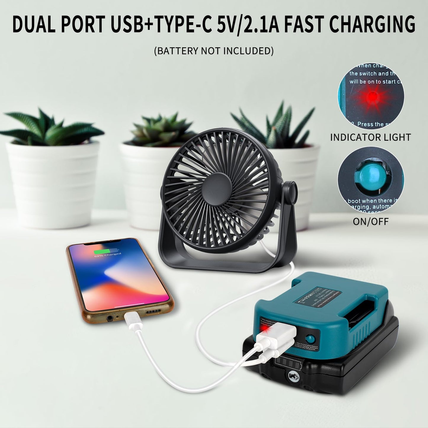 5 Pack of battery-USB adapters compatible with Makita 18V battery, with dual USB and Type-C 5V/2.1A battery holder.