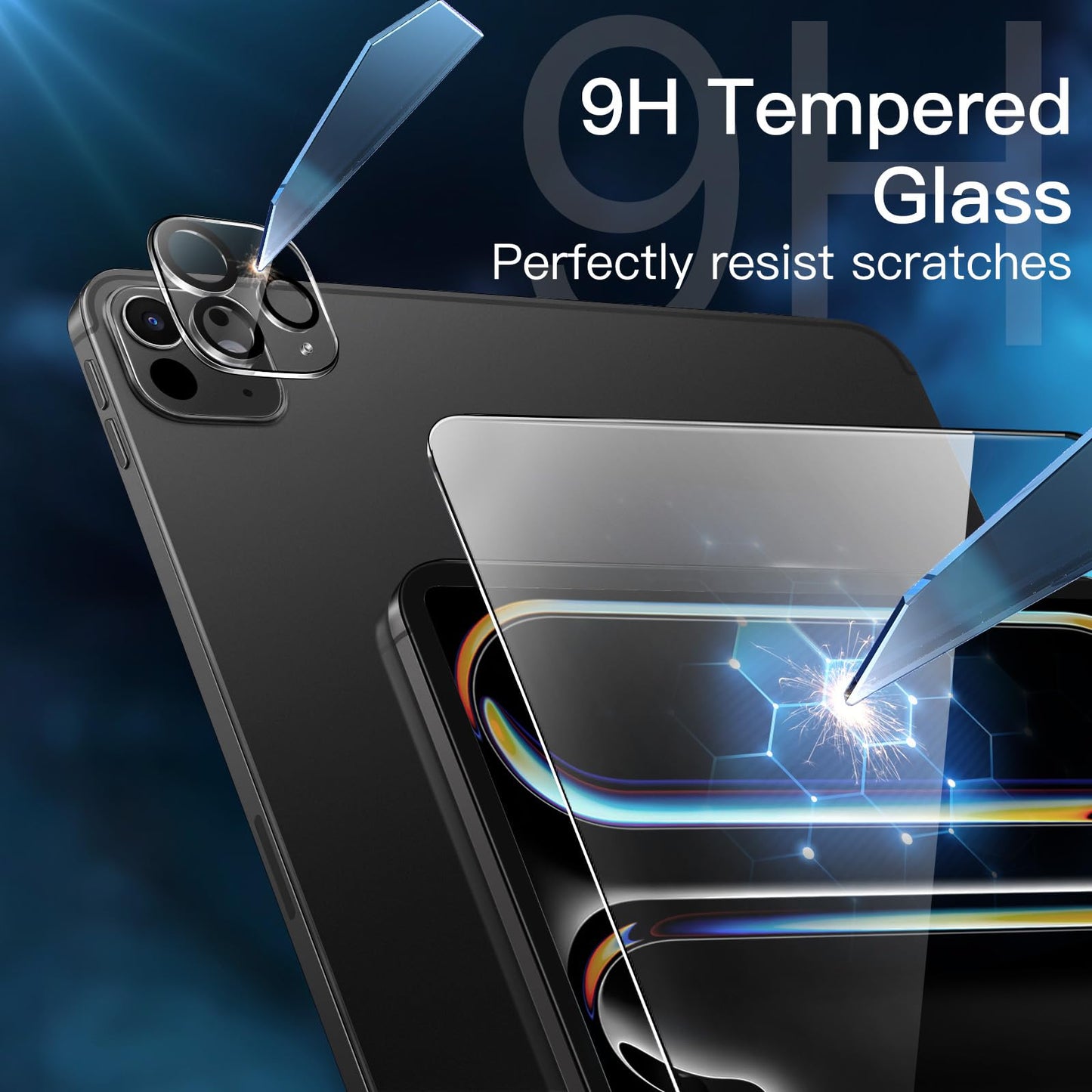 JETech screen protector for iPad Pro 13 inch M4 (2024) with camera protection, easy installation tool, tempered glass display protection anti-scratch, HD clear, 2 pieces each.