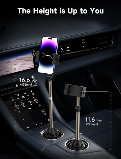 JSAUX car cup holder phone mount, metal long arm stable phone holder for car - adjustable for iPhone 16 15 Pro Max 13 12 11, Samsung Galaxy S24 S23 Ultra, Google Pixel 9 Pro