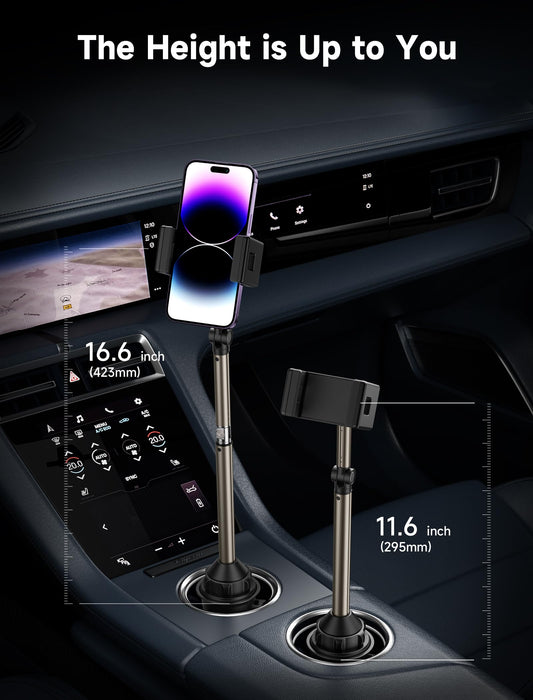 JSAUX car cup holder phone mount, metal long arm stable phone holder for car - adjustable for iPhone 16 15 Pro Max 13 12 11, Samsung Galaxy S24 S23 Ultra, Google Pixel 9 Pro