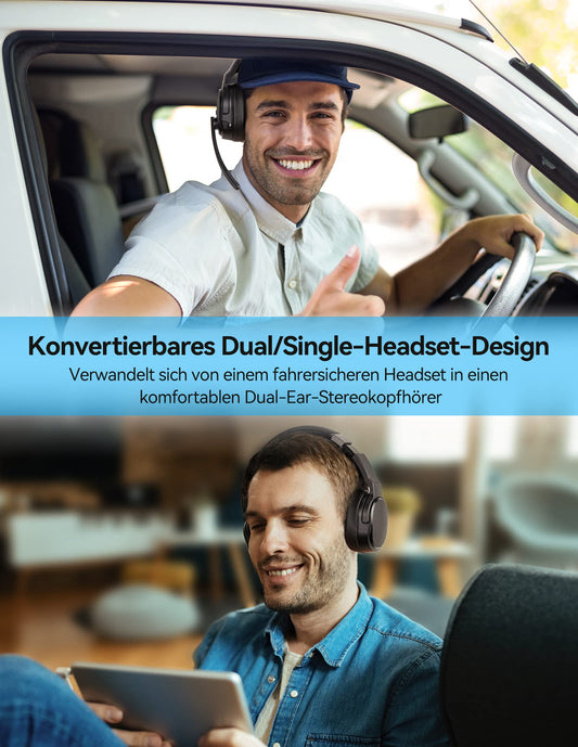 TECKNET Bluetooth headset with microphone, noise cancelling single and dual over-ear headset wireless with USB dongle, 3 EQ music modes, wireless PC headphones for office, home, Zoom, Microsoft Teams.