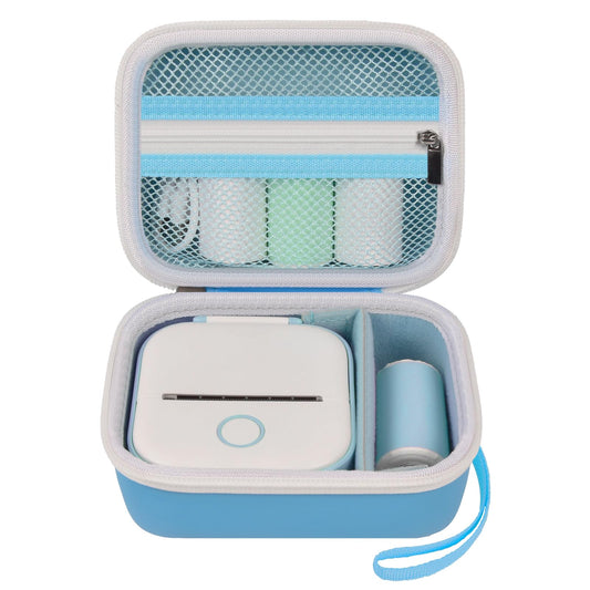 Mini printer bag for Memoking T02/ for Phomemo M02/ M02S/ M02 Pro/ Q30S/ for Ponek Mini Pocket Printer, Portable sticker printer holder for paper & USB cable, Case only (blue)