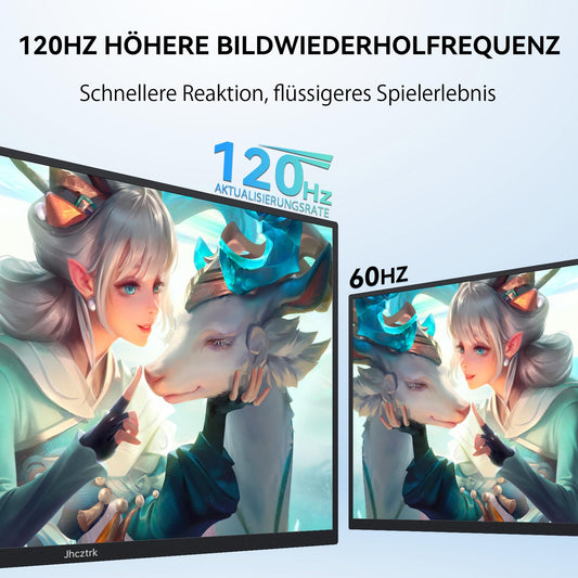 Jhcztrk 18.5 inch portable monitor 120Hz FHD 1080P HDMI USB-C, 100% sRGB, HDR gaming monitor. Built-in speakers, kickstand, and VESA travel. Ideal second screen for laptop, Mac, PC, Xbox, PS4/5, Switch.