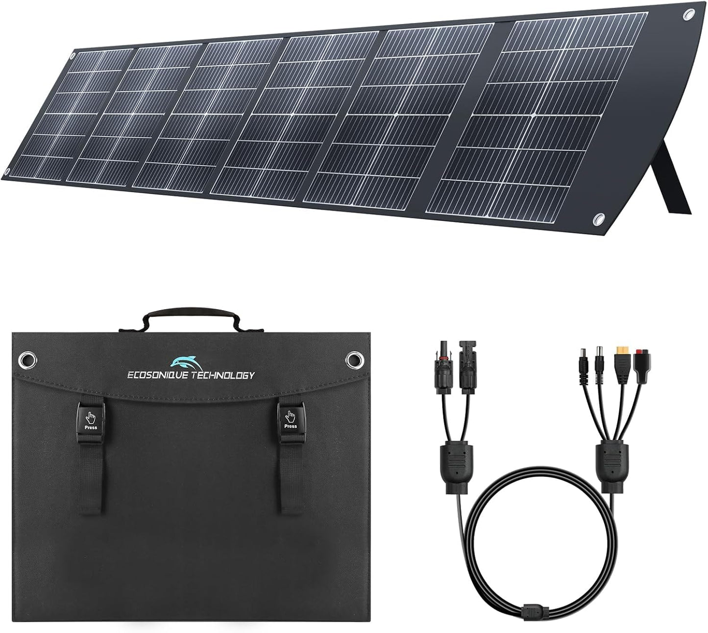 Ecosonique 200W Portable Solar Panel, Foldable Solar Module with Kickstand, USB-C PD3.0 & USB-A QC3.0, MC4 & Multi-Output for Power Stations, Generators, RVs, Camping, Hiking