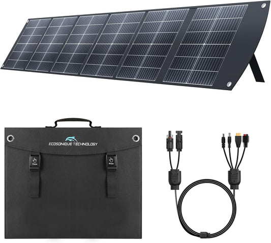 Ecosonique 200W Portable Solar Panel, Foldable Solar Module with Kickstand, USB-C PD3.0 & USB-A QC3.0, MC4 & Multi-Output for Power Stations, Generators, RVs, Camping, Hiking
