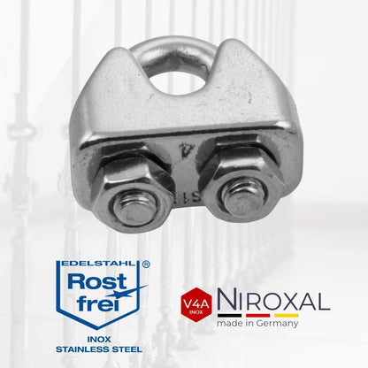 20 pieces stainless steel wire rope clip 6mm stainless steel A4 thimble wire clip suitable for Ø 6 mm wire | in a set with matching thimble | made of V4A stainless steel for galvanized steel cable wire rope.