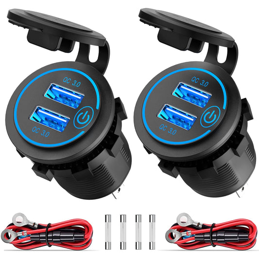 2X 36W Quick Charge 3.0 USB Outlet 12V/24V Car with Switch - QC 3.0 Car Charger Installation Socket Waterproof Cigarette Lighter USB Port for Motorcycle Boat Truck RV