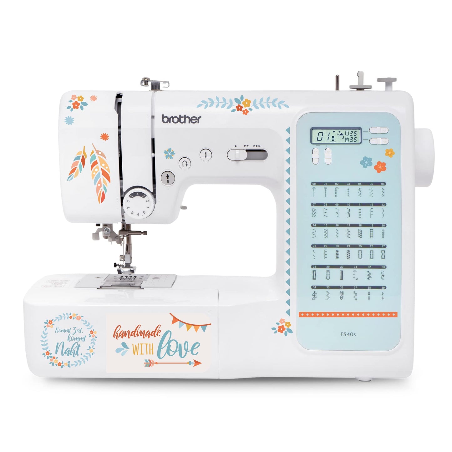 Computerized sewing machine for beginners & advanced sewers: brother FS-40s kullaloo edition, including sewing kit, finger guard & stickers.