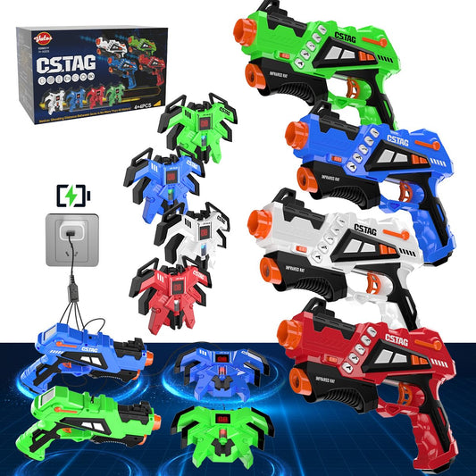 VATOS Rechargeable Laser Tag Set 4 - Laser tag guns with 4 pack of vests | Infrared guns set game for kids teenagers adults family group indoor outdoor garden activity