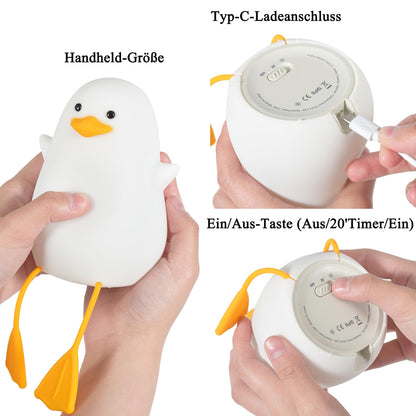 Lightzz night light for kids, cute duck bedside lamp made of silicone for children's room, ABS material, touch control, portable and rechargeable, dimmable, birthday-Christmas gifts for boys and girls.