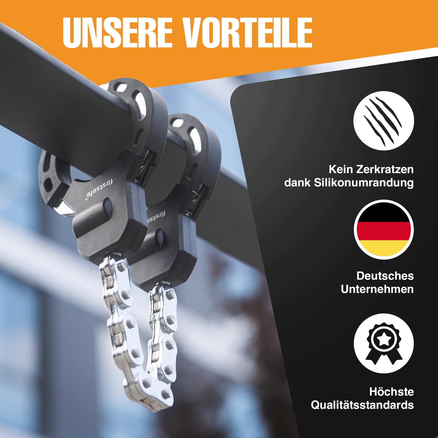 firstsafe® E scooter lock | handcuff lock for the E scooter | cut-resistant & with silicone | ideal scooter lock (56 cm with bag)