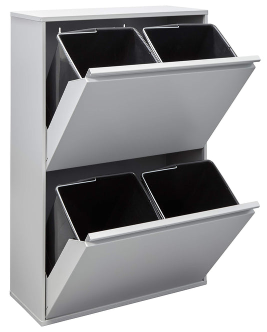 ARREGUI Basic CR602-B Steel Recycling Bin | 4 compartments for kitchen waste | 4x17L (68L) | Removable inner bins with handles | Recycling cabinet | Light grey