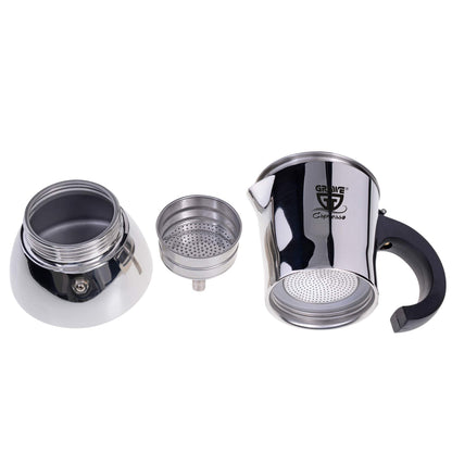 GRÄWE Induction Espresso Maker, Stainless Steel Espresso Pot for 4 Cups, Classic Espresso Maker without Aluminum - 200 ml