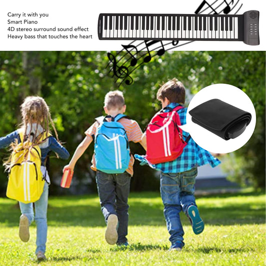 Roll Up Piano, 61 Keys Portable Electronic Keyboard Foldable Bluetooth MIDI Keyboard for Computers and Tablets Supports External Sound or Headphones (PM61)
