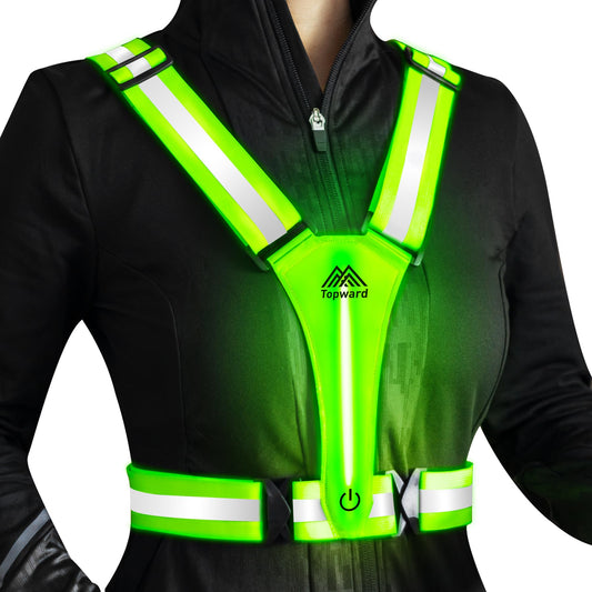 Topward warning vest safety vest for bike car running vest jogging, high-vis reflective warning vest for optimal visibility, women men children vests, LEDs day and night motorcycle cycling.