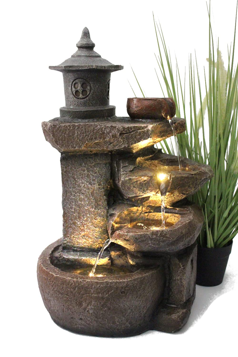 Arnusa fountain BK851 waterfall with lighting garden fountain indoor fountain cascade fountain terrace fountain decoration, brown gray, 50x30 cm.