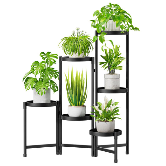 JC-Houser 6-Tier Plant Stand Flower Stand Metal, Plant Rack Flower Shelf Corner Indoor Outdoor, Foldable Flower Ladder Plant Stairs Plant Stand for Garden Balcony Living Room (Black)