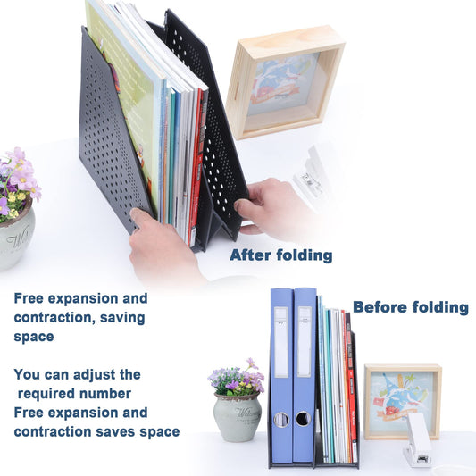 FRETONBA Foldable Standing File Holder, 2 Pieces, for A4, File Magazine Holder with 2 Compartments, Desk Organizer for Office Organization and Storage, School Office Desk Organizer, Dark Grey