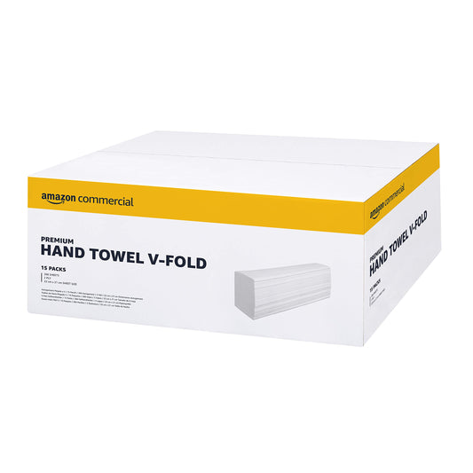 AmazonCommercial Singlefold (V-fold / Z-fold) Paper Towels, 2-ply Pure Cellulose, 3990 sheets (266 sheets, 15-pack), Sheet Size: 22 x 21 cm, H3 Dispenser Compatible