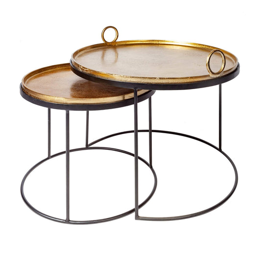 Invicta INTERIOR Elegant 2-piece set coffee tables Elements Gold black with removable tabletop set of tables
