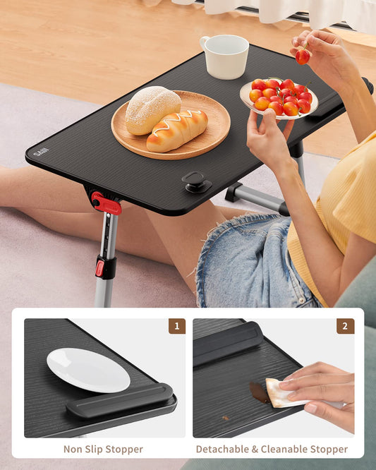 Table, SAIJI Adjustable Bed Table, with 4 adjustable angles, Foldable Lapdesk for working, studying, reading, writing, eating on sofa, couch, floor. Fits up to 17" laptop (60*33cm black)