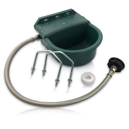 Plastic water trough with IBC container connection set | 4 liters | Ideal for horses, cattle, sheep, and dogs | Float drinker with brackets trough ball