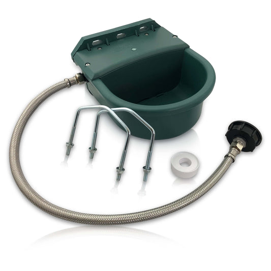 Plastic water trough with IBC container connection set | 4 liters | Ideal for horses, cattle, sheep, and dogs | Float drinker with brackets trough ball