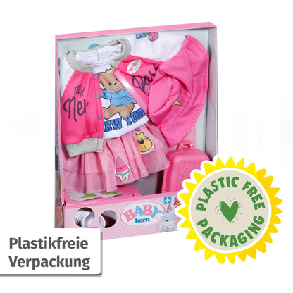 BABY born Deluxe Travel Outfit with doll dress, hat, shoes, passport, and suitcase for 43cm dolls, 836316 Zapf Creation.