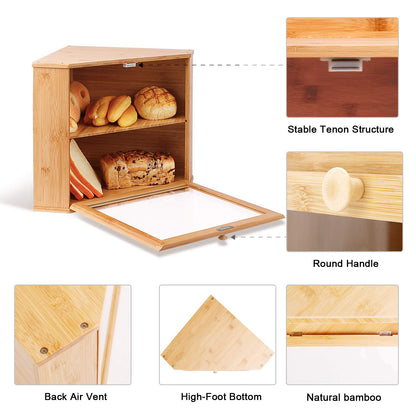 Leader Accessories bamboo bread box 2 tier bread container for corner food-safe bread storage easy to clean 32x32x34cm