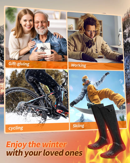 Heated socks, 5000mAh*2 Heated Socks with 3 Temperatures, 360° Large Heating Area Unisex Heated Socks with Battery, Washable Thermal Socks with USB for Skiing, Cycling, Camping, M.
