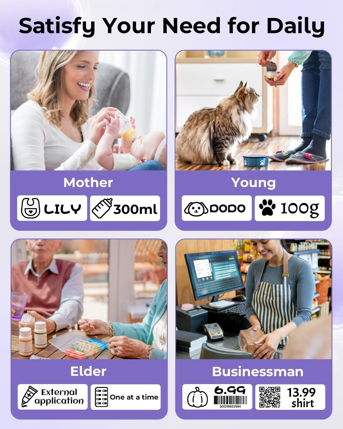 Phomemo D30 label maker, Bluetooth label printer, self-adhesive mini label printer compatible with iOS Android. Portable labeling device for home, kitchen, office - Purple.