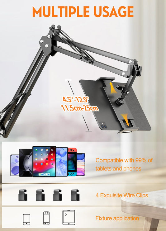 PEYOU Tablet Holder Bed Stand, 360 Degree Rotatable iPad Holder with Stable Carbon Steel, Kindle Holder Bed for Phone/M-Switch, or Other 4.6"-12.9" Devices.