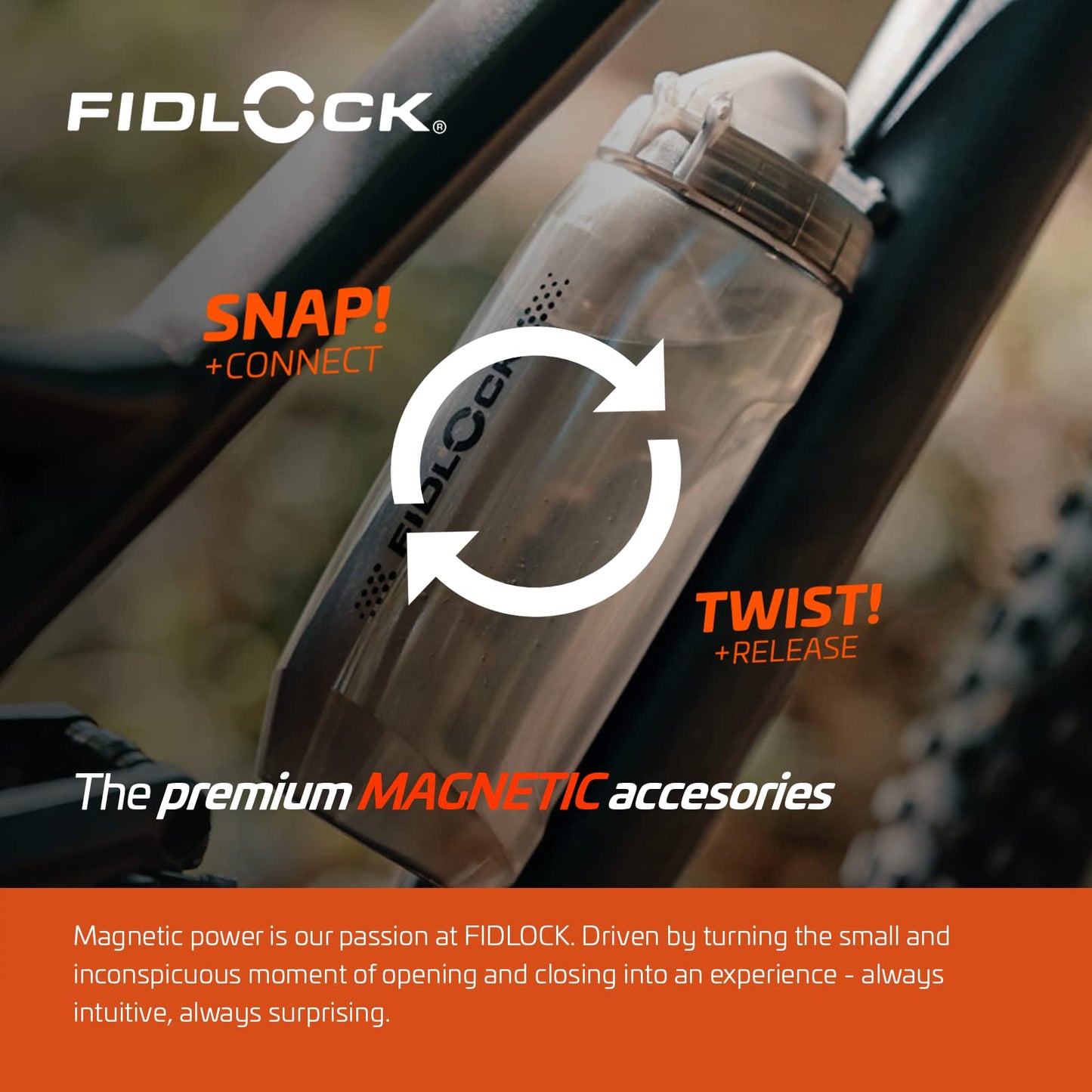Fidlock TWIST bottle 590 + bike base - 590 ml bike water bottle with magnetic-mechanical bottle holder system, incl. holder, BPA-free & dishwasher safe, color Smoke