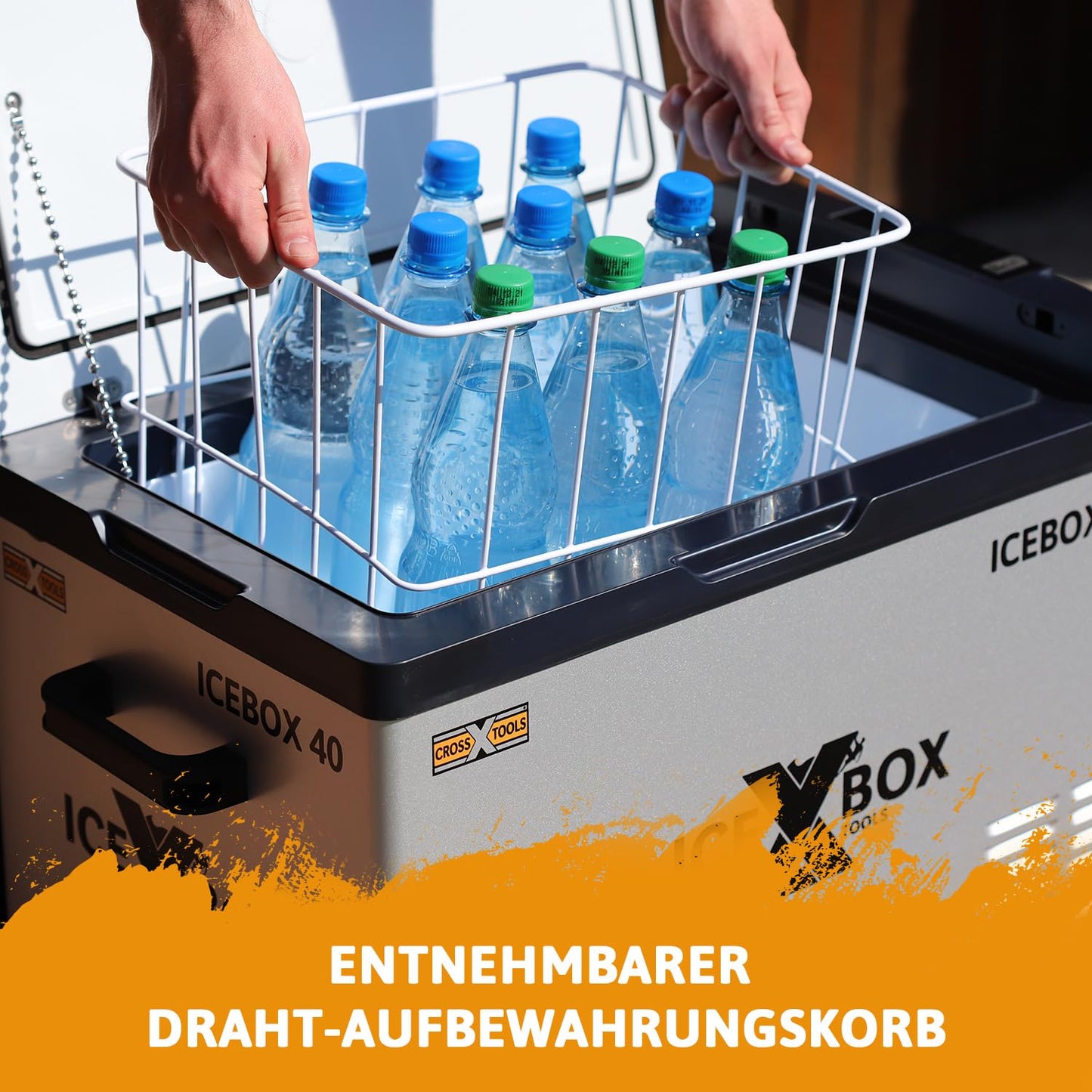 CROSS TOOLS electric compressor cooler box 37L -20°C, for camping & car, portable freezer box, fridge with app, 230V/12V/24V, ideal for boats & vans, 65x37.5x42.7cm, ICEBOX 40, 68061