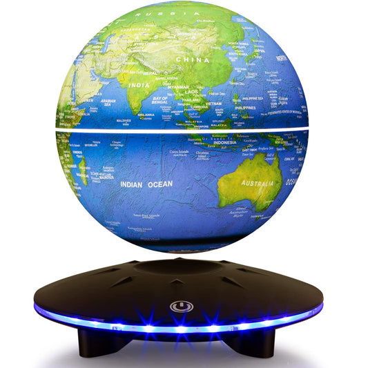 Levitating globe, magnetic levitation balls, automatically rotating floating world map globe with LED light for room office desk decoration, learning gift for children, night lights.