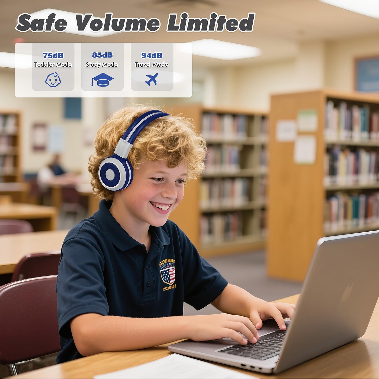 SIMOLIO Kids Bluetooth Headphones, Wireless Headphones with Volume Control, Portable & Foldable Headphones with Hard Case for Boys Teens Teenagers for Travel/Flight - Gray