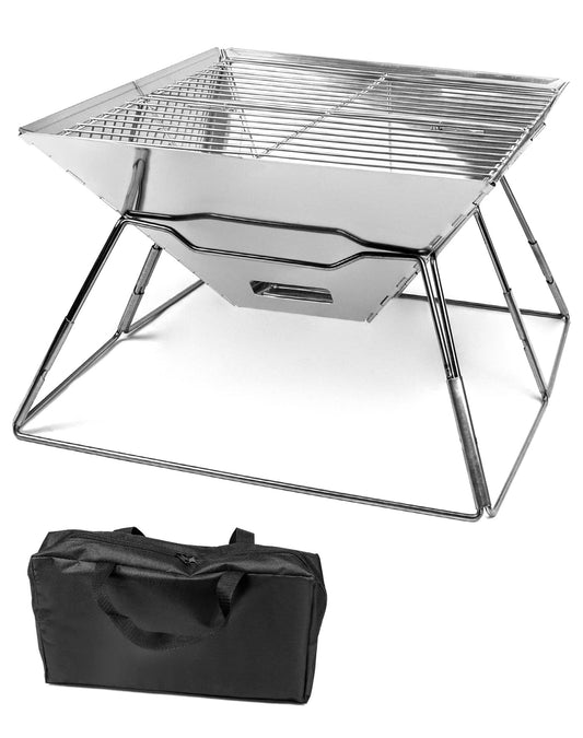 QWORK® Folding Camping Fire Pit Fire Basket made of stainless steel for garden camping outdoor activities (square)